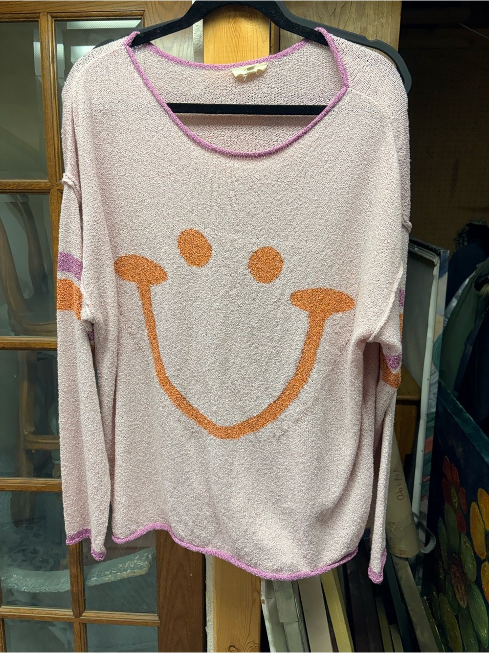 easel Pink & Orange Smiley Face Lightweight Sweater